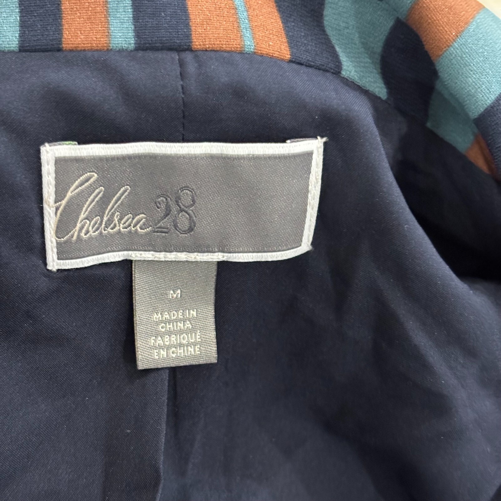Nwt Nordstrom Chelsea28 Size M Blue Brown Stripe Double Breasted Blazer Jacket — image 3 of 8